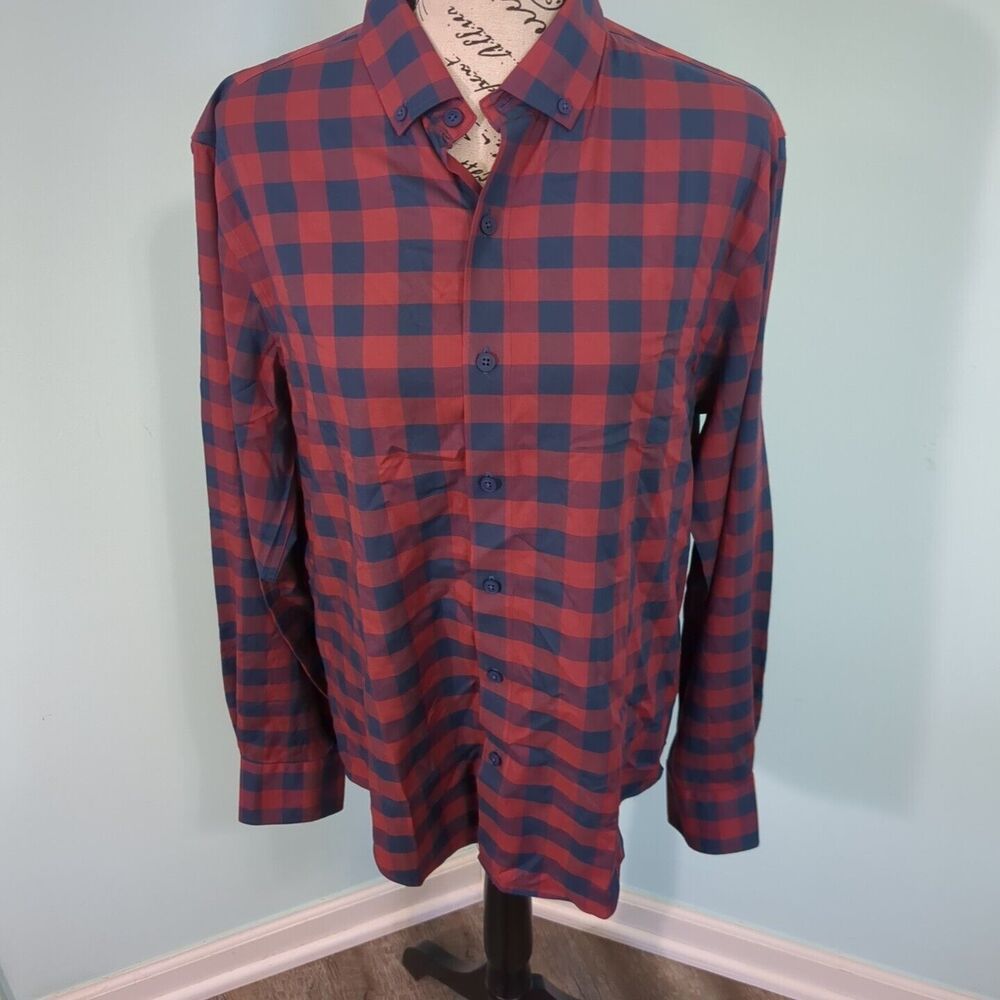 Twillory Untuckable Shirt Mens Tailored Fit Plaid Button Up medium
